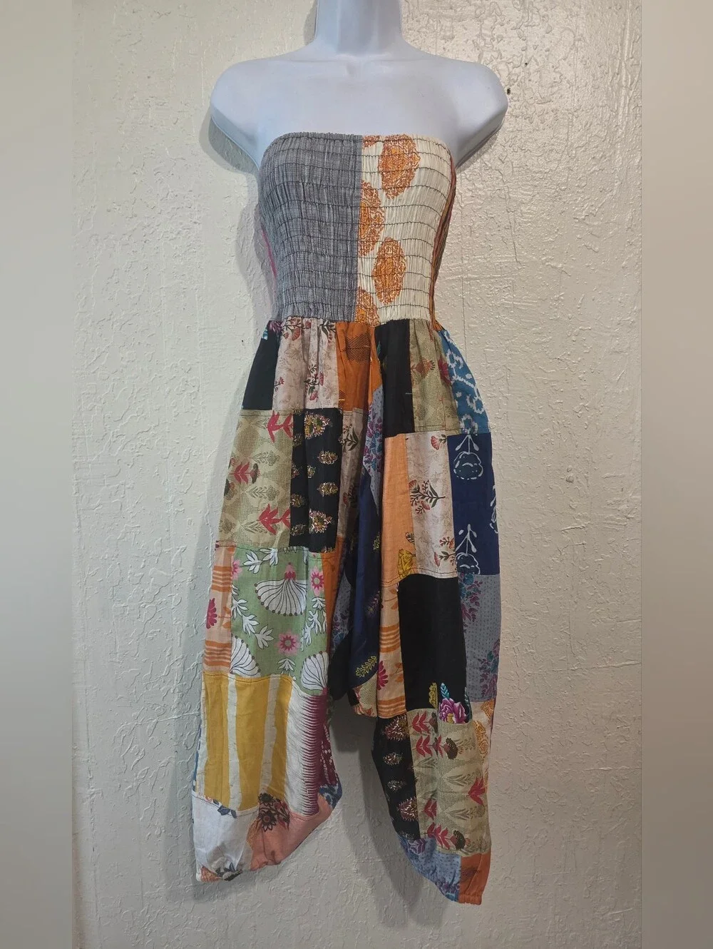 Convertible 2-in-1 Patchwork Harem Pants / Strapless Romper NWOT Sz S/M